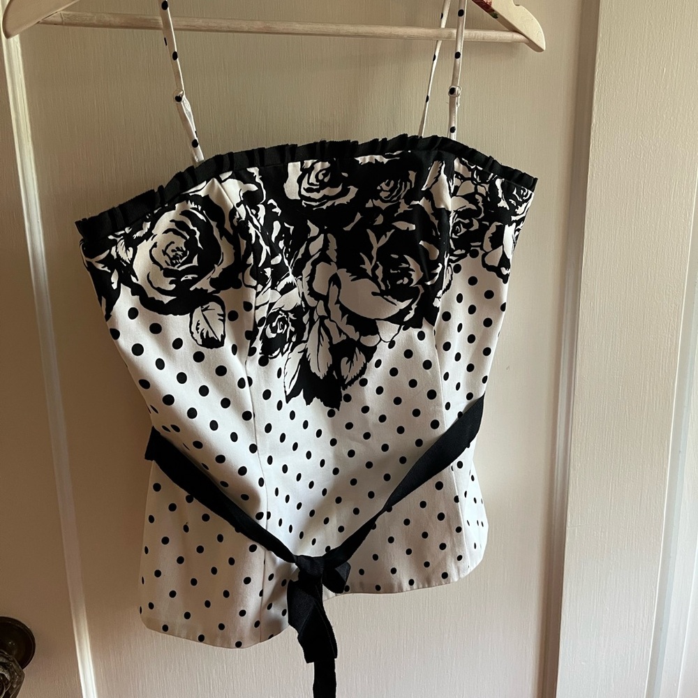 White House Black Market Bustier Polka Dots and Flowers